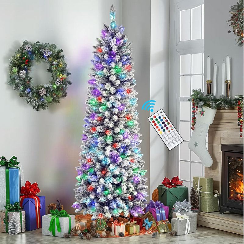 Pre-Lit Snow Flocked Artificial hot Pencil Christmas Tree